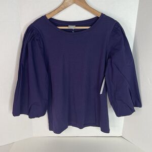 New Chicos Poplin Blouson 3/4 Sleeve, Midnight Violet,  Blouse 1 US Medium, New